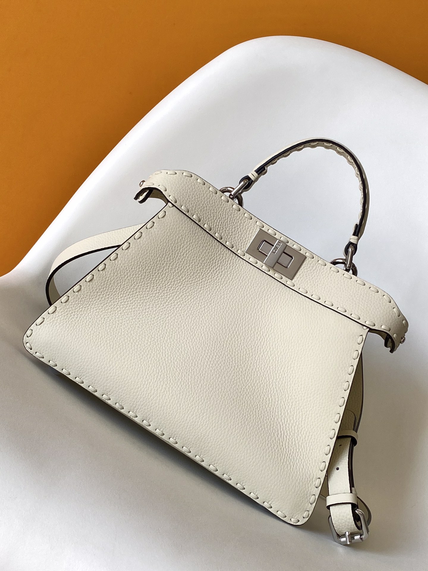 Fendi Peekaboo ISeeU Small Beige Selleria Bag with 556 Hand-sewn Topstitches